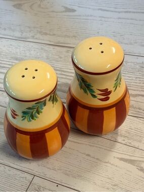 Gail Pittman Hand-Painted Yellow and Red Ceramic Salt & Pepper Shakers SLAH